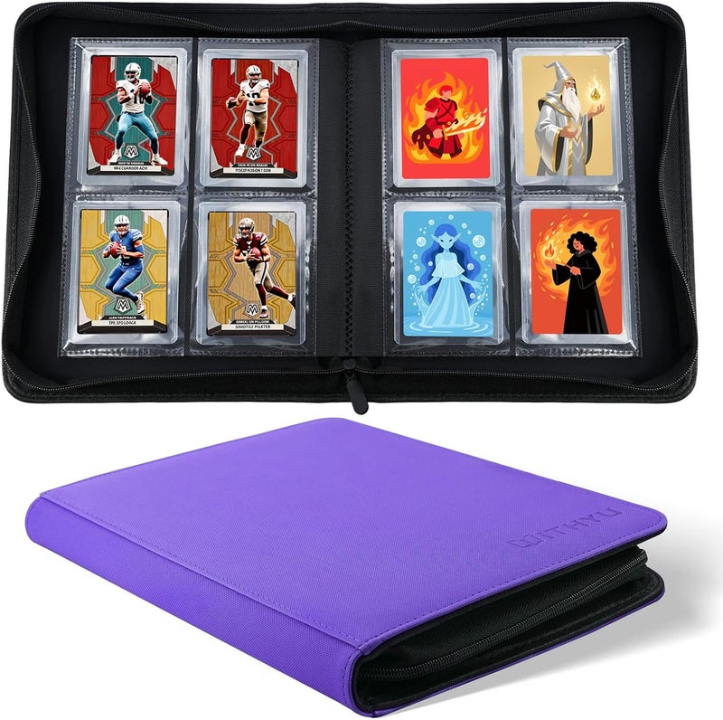 WITHYU Top Loader Binder 4 Pocket, PU Leather Card Binder Top Loader with 128 Pockets, Ringless Card Holder Trading Card Binder Toploader Album for TCG MTG Sports (Purple) - Image 1